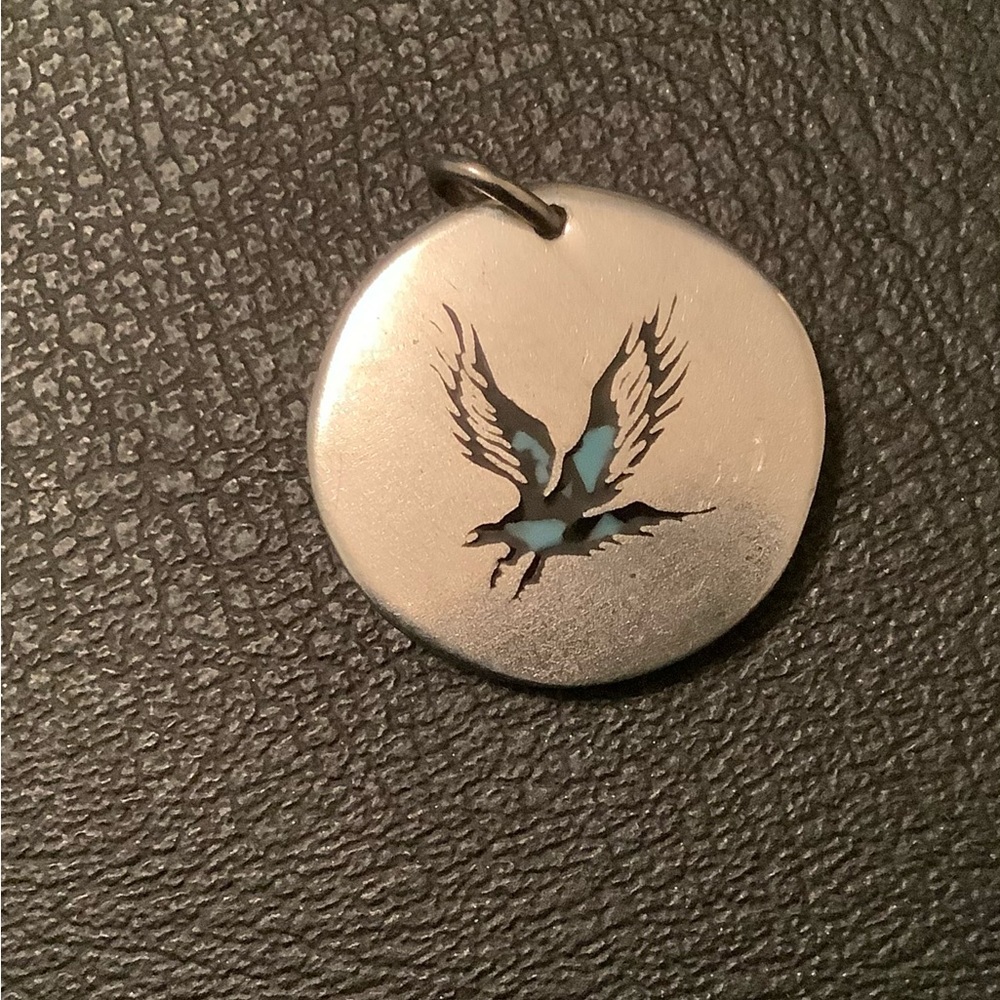 NEW vintage charm 0.75” round turquoise Eagle pendant